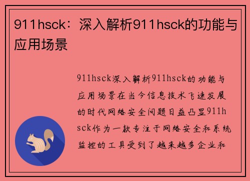 911hsck：深入解析911hsck的功能与应用场景